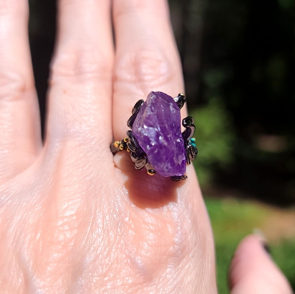 GORGEOUS raw amethyst &Topaz sterling ring sz8 - Picture 14 of 17